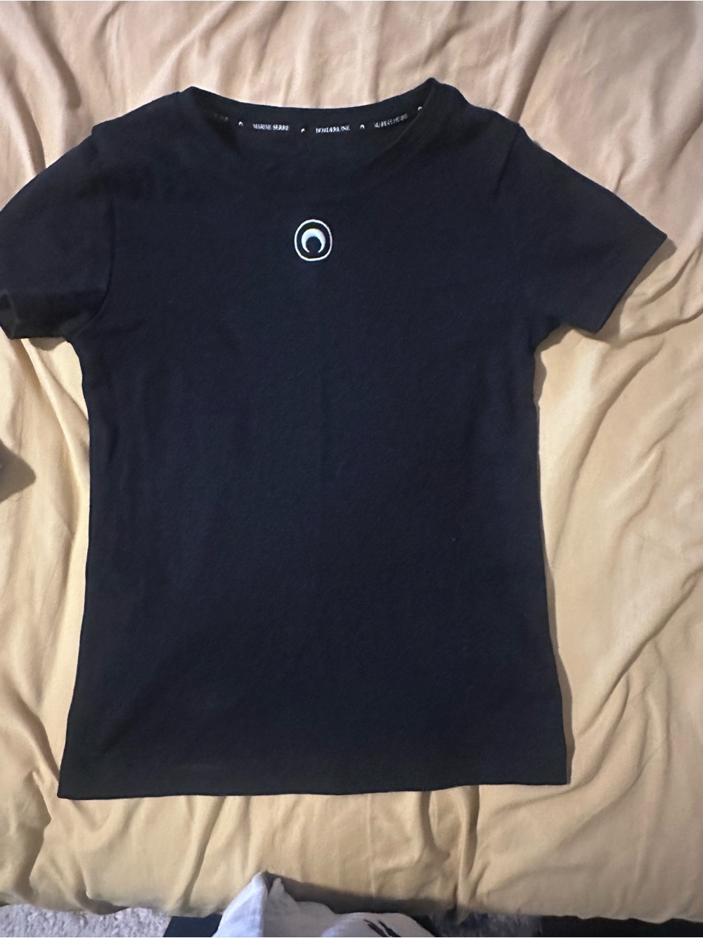 Marine Serre Black Short Sleeve Tee with White Crescent Logo